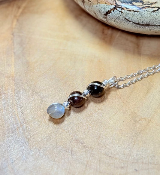 Kali: The Liberator Obsidian-Garnet-Labradorite Pendant
