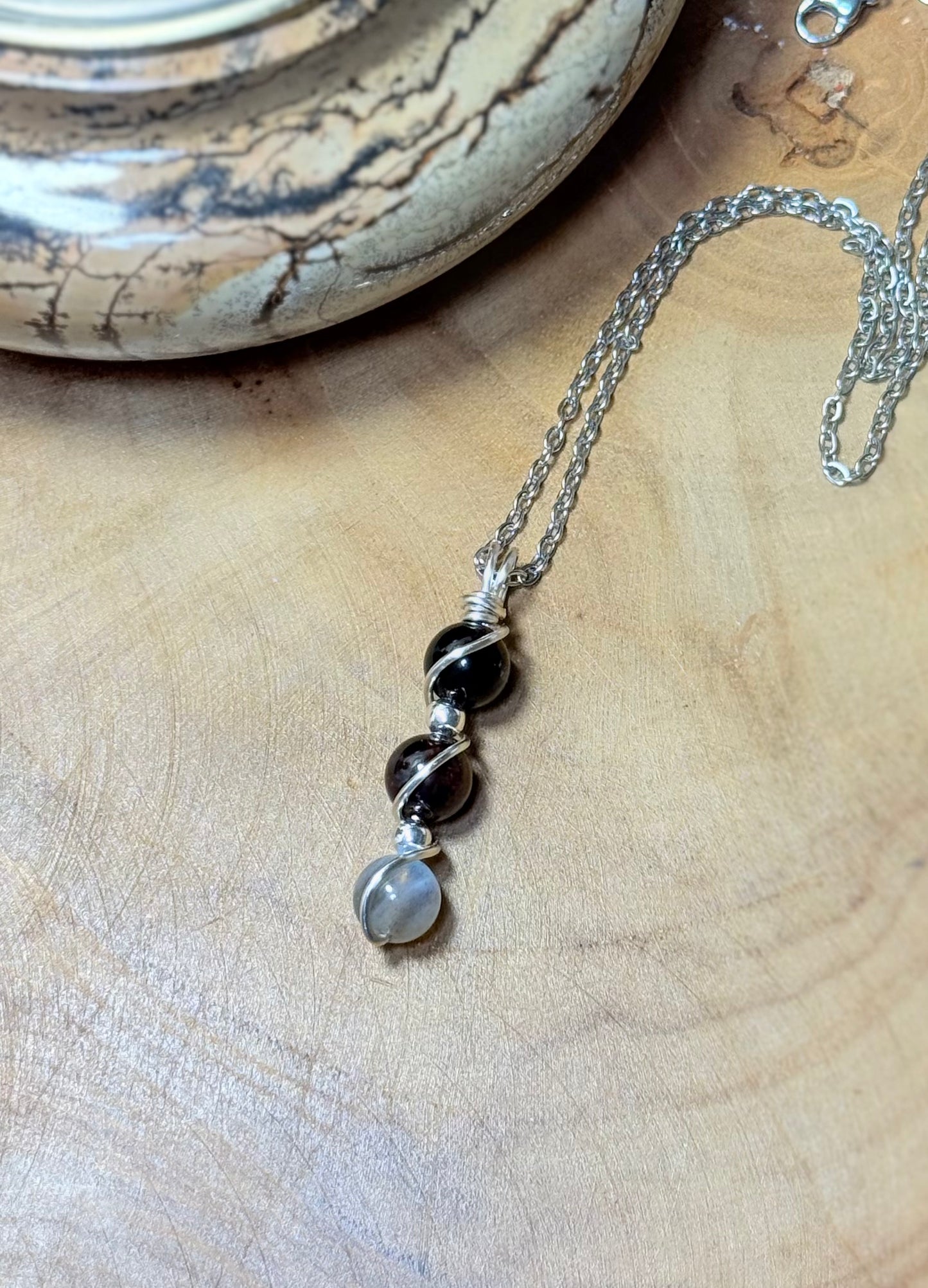 Kali: The Liberator Obsidian-Garnet-Labradorite Pendant