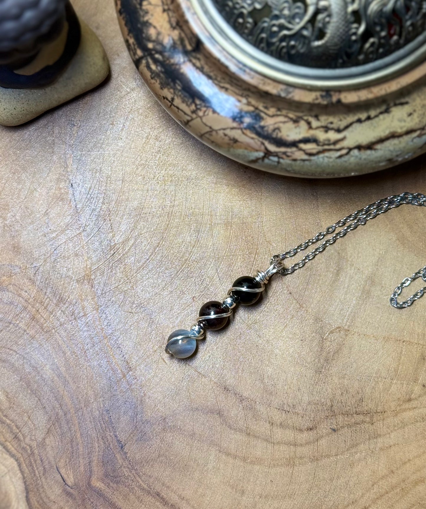 Kali: The Liberator Obsidian-Garnet-Labradorite Pendant