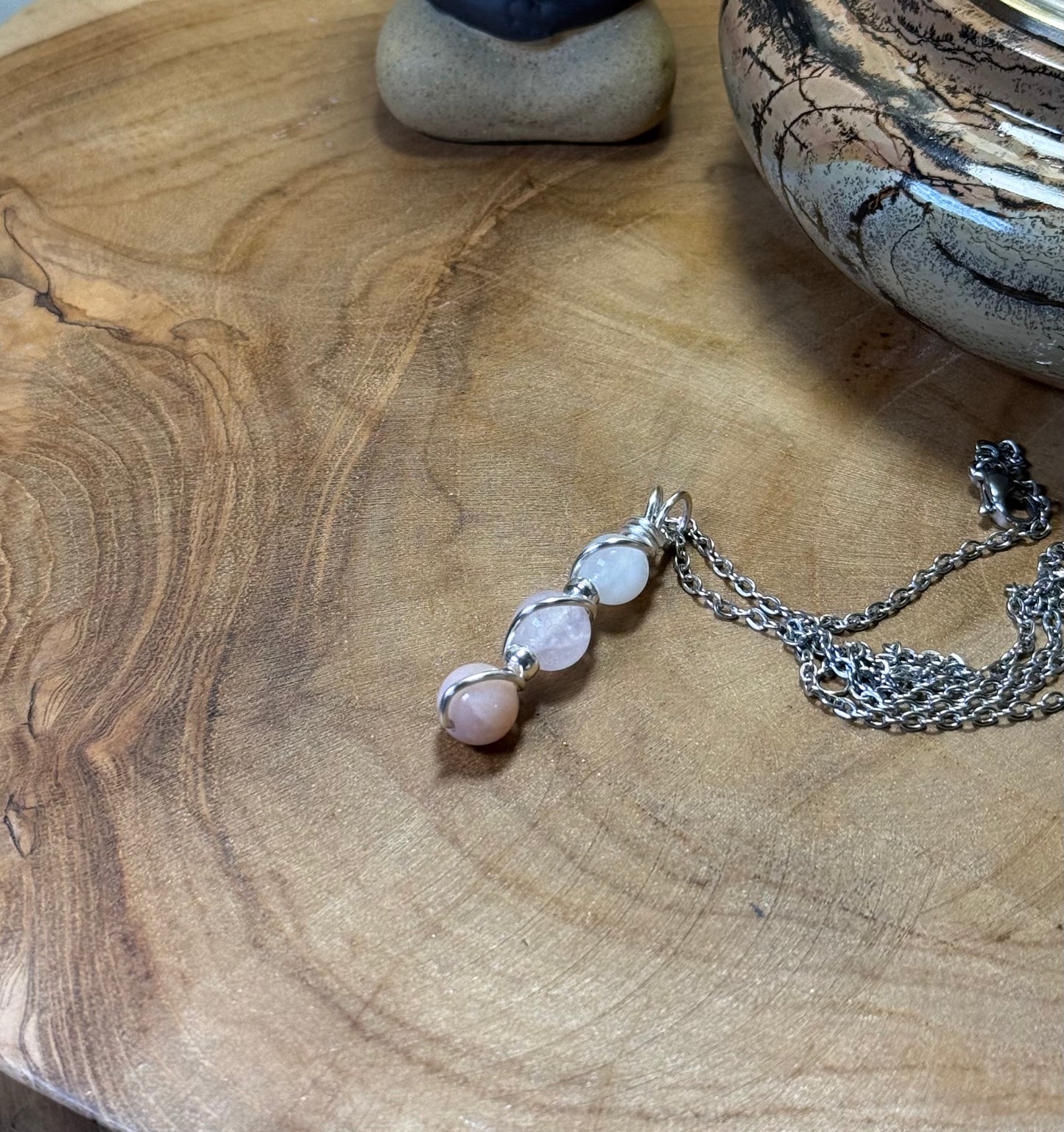 Divine Feminine Crystal Pendant | Moonstone, Rose Quartz & Sunstone Necklace