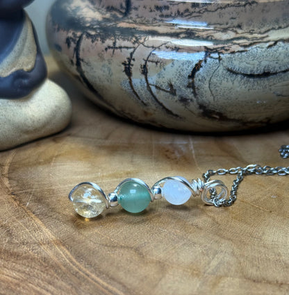 Destiny Weaver Trinity Pendant - Ctirine, Green Aventurine & Moonstone