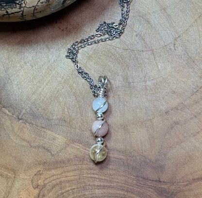Golden Equinox Pendant – Citrine • Sunstone • Moonstone Trinity Collection