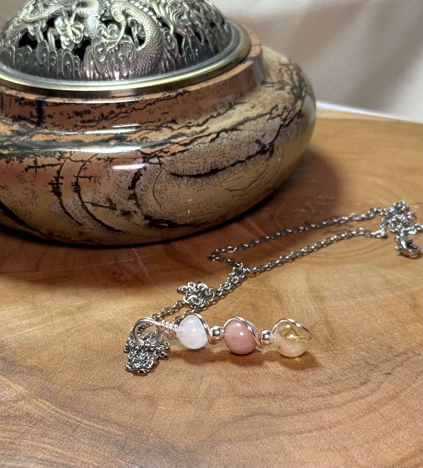 Golden Equinox Pendant – Citrine • Sunstone • Moonstone Trinity Collection