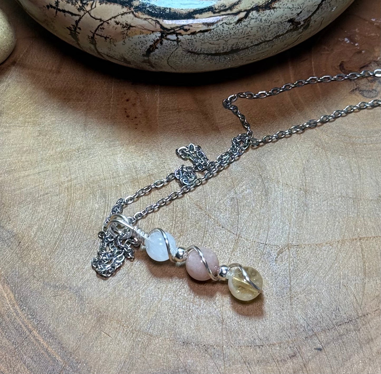 Golden Equinox Pendant – Citrine • Sunstone • Moonstone Trinity Collection