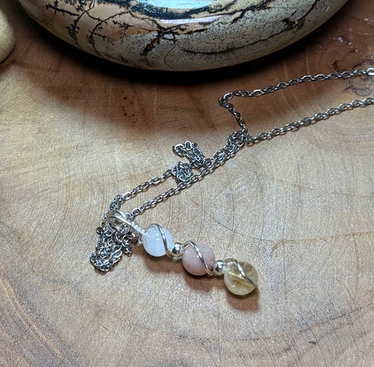 Golden Equinox Pendant – Citrine • Sunstone • Moonstone Trinity Collection