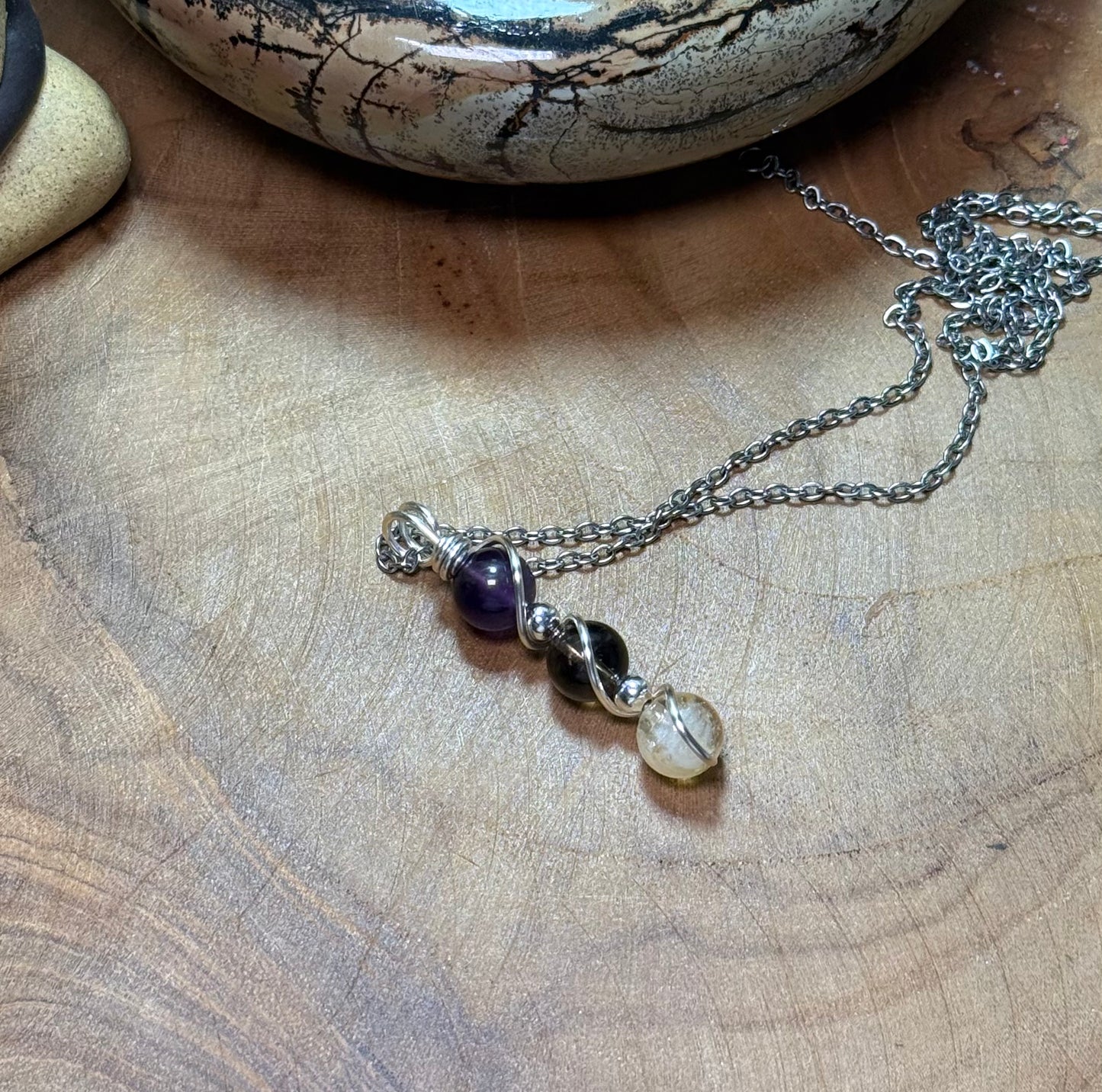 Solar Alignment Pendant Citrine • Smoky Quartz • Amethyst | Trinity Collection