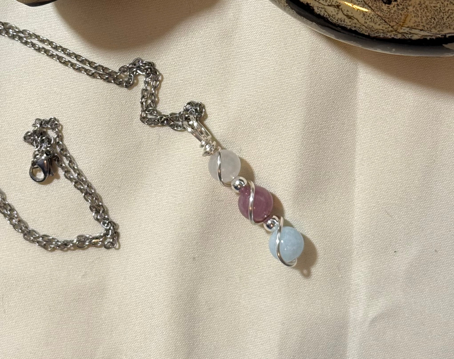 Nia Cancer Zodiac Pendant - Moonstone-Lavender Rose Quartz-Aquamarine