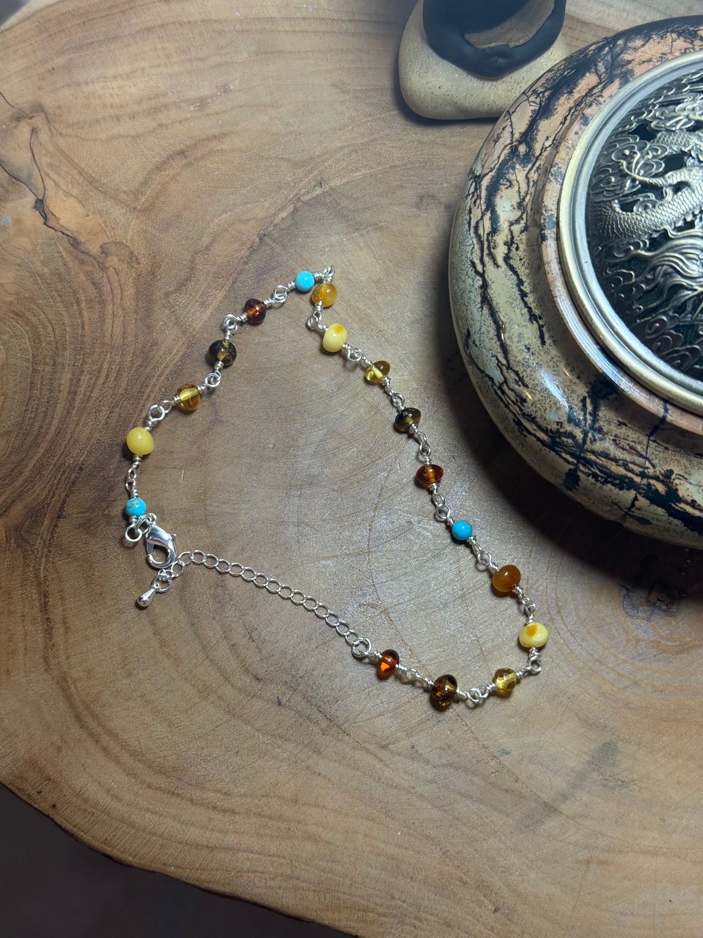 Amber & Turquoise Anklet