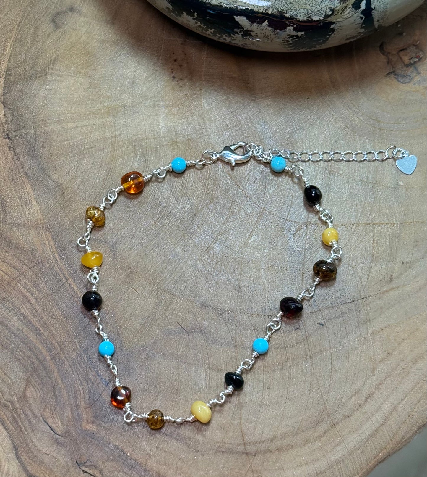 Amber & African Turquoise Anklets