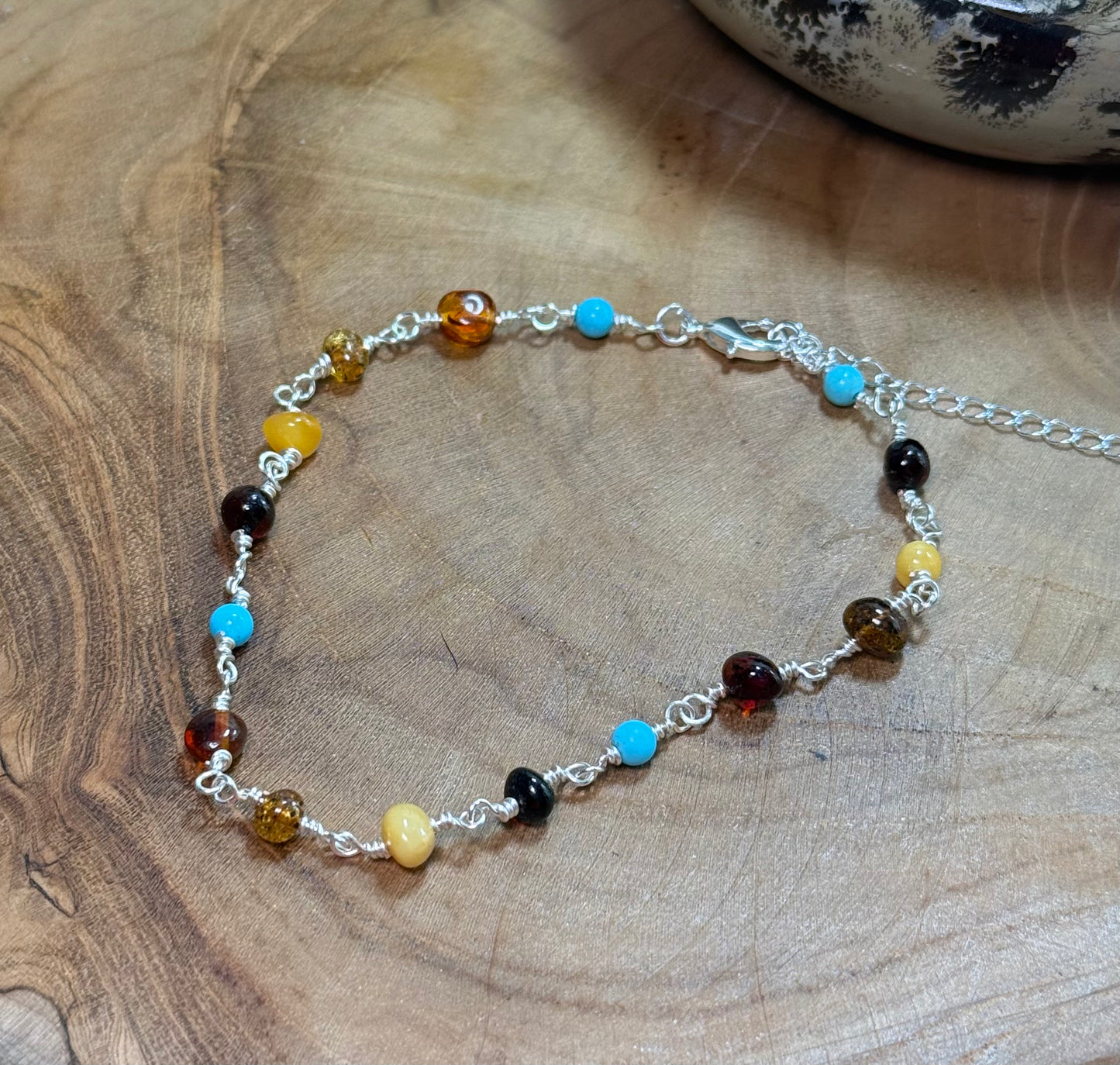 Amber & African Turquoise Anklets