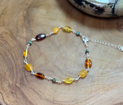 Amber & African Turquoise Anklets