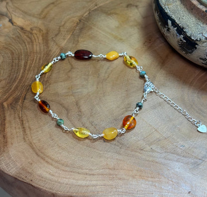 Amber & African Turquoise Anklets
