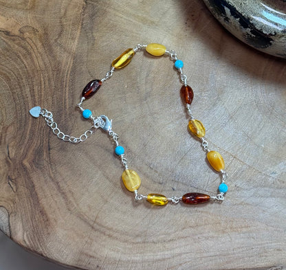Amber & African Turquoise Anklets